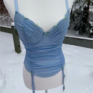 Vintage Y2K Corset Top with Green Bows and Garters